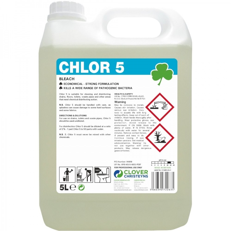 Clover Chemicals Chlor 5 Bleach (206) High Strength Disinfectant